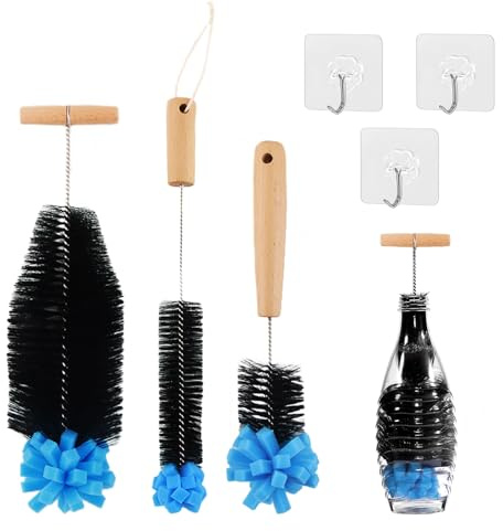 Cepillo para botellas de vidrio y plástico (35 cm), color negro y azul