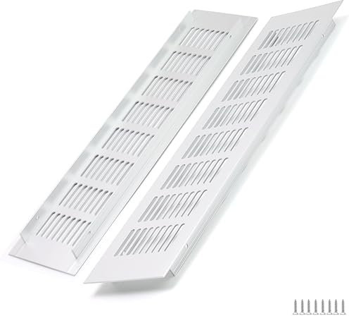 WJUAN Rejilla de ventilación de aluminio, 350X80MM, Plata, rectangular, para armarios, dormitorios y puertas