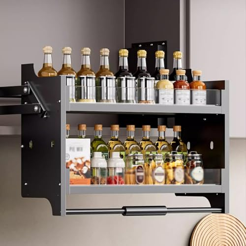 Ausziehbares Küchenschrank-Regalsystem - platzsparendes Aufbewahrungsregal für Schränke, höhenverstellbar, ideal für Küche und Café-Organisation (450 mm)