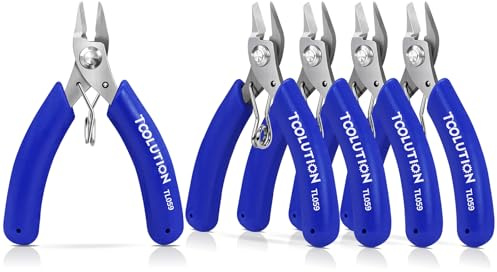 TOOLUTION Confezione da 5 tagliafili per la creazione di gioielli, piccole pinze a filo caricate a molla, per cavi elettrici per artigianato con cerniera | Cesoie per filo elettrico a molla per creazione di gioielli, per cravatte artigianali