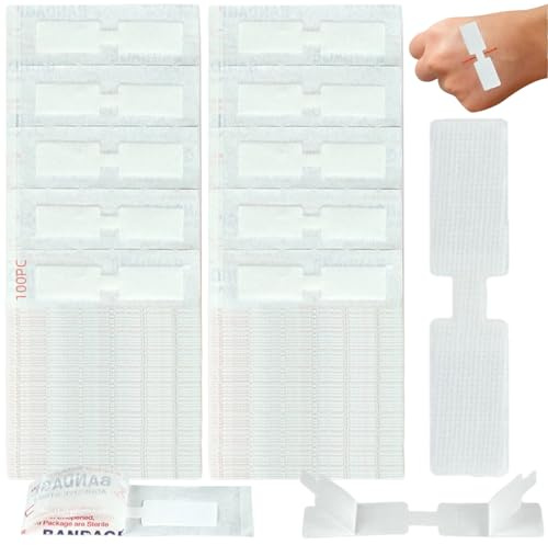 Cuciture con Zip con Medicazioni per Ferite,100pcs Benda Senza Cuciture,Strisce di Chiusura A Zip,Cerotti Sutura Steril Strips Colla Chirurgica,Kit Per La Cura Del Taglio