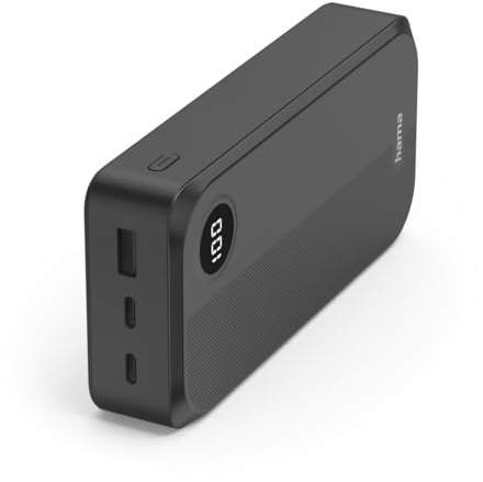 Hama Power Pack 20000mAh, 2X USB C, 1x USB A, tragbares, klein, LED-Display | Externer Akku, schwarz, Powerbank zertifiziert, ideal als Handy Zubehör, für Tablet, Bluetooth-Box etc., Ladegerät