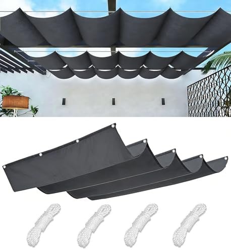 Einziehbares Sonnensegel Verstellbar Welle Markisenstoff Sonnenschutz Wasserdicht Wellenmarkise Outdoor Balkon Pergola UV-Beständig Segeltuch Markise für Terrasse Garten 4x5M Dunkelgrau