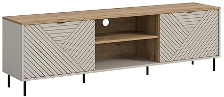 xonox.home – Lowboard Campus 184x55x40 cm in Kaschmir Nachbildung – TV-Board mit 2 Türen & 4 Fächern – Inklusive 2 offener Medienfächer für Receiver & 1 Einlegeboden für Ihr modernes Heimkino-System