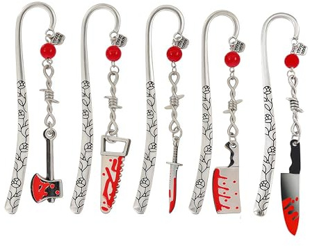 Horror Bloody Knife Metal Bookmark Horror Bookmark for Horror Fans Thriller Suspense Books Book Accessories Exquisite Hook Bookmarks Gift for Women (Horror Bookmark 5PCS)