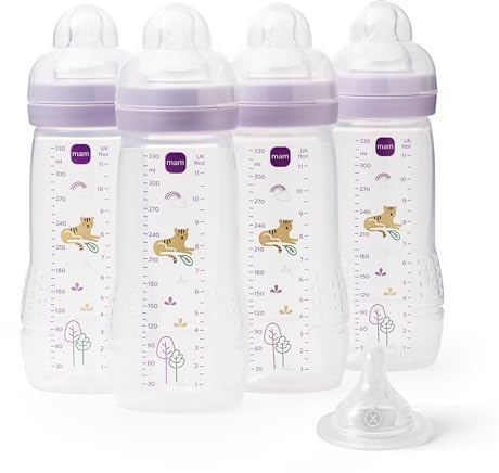 MAM Easy Active Bottles, 4X 330ml, Easy Grip Ergonomic Shape, Purple