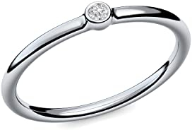 Verlobungsringe Silber von AMOONIC mit Zirkonia Ring Damen Damenring schlicht zart Silberringe dünn schmal Ring Silber 925 Zirkonia Weißgold Solitairering Solitär KA11SS925ZIFA52