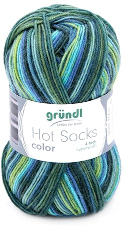 Gründl Wolle Hot Socks color 50 4-fach Sockenwolle 1 Knäuel 50 g | Sockenwolle - Sockengarn - Weich und hautfreundlich - 75% Schurwolle, 25% Polyamid - 50 g / 210 m - Nadelstärke 2,5-3