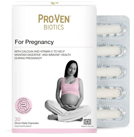 Pro-Ven Probiotics for Pregnancy Gut Health & Immune System Support Supplement Vitamin C and Calcium Safe for Mum and Baby 10 Billion CFU 30 Capsules