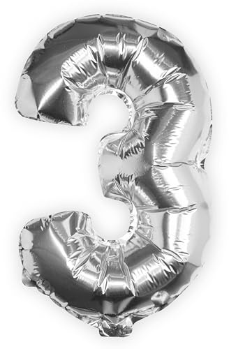 Ginger Ray PM-316 Luftballons – Silberfolien-Zahl – 3, Silber