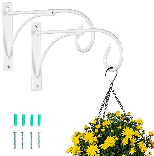 Nuptio 2 Piezas Soporte para Cesta Colgante Blanco, Ganchos para Colgar Pared, Soporte para Plantas Colgantes, Ganchos para Colgar El Jardín, Soporte para Exteriores Plantas Macetas Linternas