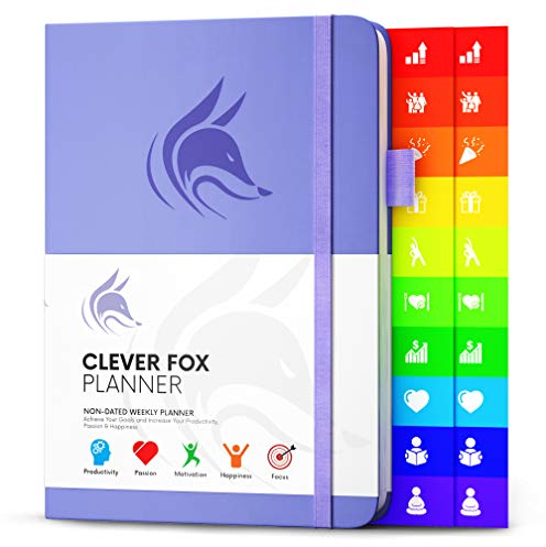 Der Clever Fox Planer - Kalender Notizbuch Organizer Tagebuch zur Steigerung von Produktivität, Motivation, Achtsamkeit, Glück, Erfolg und Zielerreichung, Undatiert, A5 - Lavendel