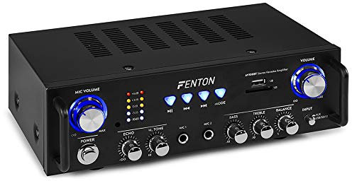 Fenton AV100BT HiFi Stereo Amplifier with Bluetooth, 100W Home Audio Amp, USB MP3 Player, SD Card Slot, RCA Line In, Two Microphone Inputs and Tone Control Home Audio System - Black