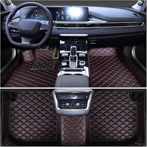 Auto Fußmatten Fussmatten für Mustang 2010-2014 Allwetter Fußmatten Automatten (Black red) Schwarz Rot
