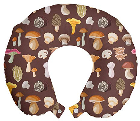 ABAKUHAUS Pilz Reisekissen Nackenstütze, Herbst-Töne Fungi Kunst, Schaumstoff Reiseartikel für Flugzeug und Auto, 30x30 cm, Umber und Multicolor