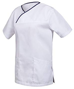 Clinotest Kasack „München“, Schlupfkasack/Pflegekasack/Unisex-Kasack, Berufsbekleidung, in verschiedenen Trendfarben, Gesundheitswesen (L, weiß/Marine)