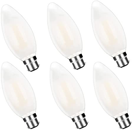 YBTOP B22 LED Bayonet Cap Bulb, 4W (Equivalent to 40W), Warm White 2700K, B22 with Bayonet Base (Dimmable) 400 Lumen Edison Candle Energy Saving Lightbulbs,6-Pack