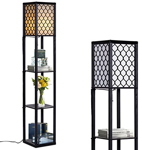 RELAX4LIFE Lampadaire Étagère 160 CM, Lampadaire Salon sur Pied Moderne, Abat-jour en Tissu, Ampoule E27, Lampe sur Pied pour Salon Chambre (Style 5)