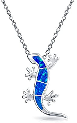 Nautische Tropical Vacation Strand Blau Erstellt Opal Gecko Eidechse Anhänger Halskette Für Frauen Teen .925 Sterling Silber