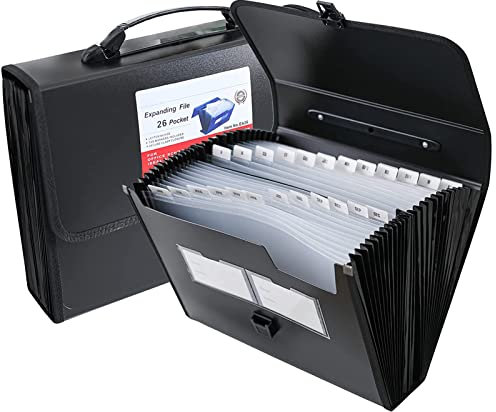 Trieur extensible avec étiquettes, dossier accordéon 26 poches organiseur de documents, dossier accordéon pour lettres, documents A4(noir)