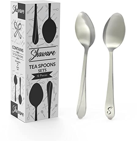 Shaware Teaspoons Set of 12-140mm x 32mm - Tea Spoons 12 Stainless Steel, Dishwasher Safe, Ideal for Tea, Dessert, Households, Restaurants, and Parties