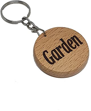 S M Gift Shop GARDEN Wooden Keyring Keychain Key Tag Fob Made to Last