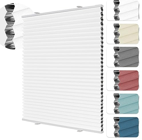 HOMEDEMO Wabenplissee Plissee ohne Bohren Klemmfix Verdunklung Thermo Zweifarbig Weiß 70 x 120cm(BxH) Faltrollo 100% Blickdicht, Sonnenschutz & Schallschutz Plisseerollo für Fenster & Tür