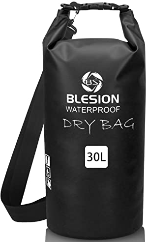 BLESION Dry Bag 5L/10L/15L/20L/30L wasserdichte Tasche Verstellbarer Schultergurt, Wasserdichter Rucksack für Kajakfahren, Angeln, Schwimmen, Wandern Reisen (Schwarz, 20L)