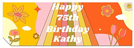 Personalised Birthday Banner, Add Name and Age, Hippy Retro Party Poster | Happy Birthday Wall Decoration for Women, for Men, Heavyweight Paper, Vivid Print, Custom 6ft x 2ft, Him or Her