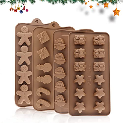 4 Pezzi Natale Stampi in Silicone, Stampi in Silicone per Caramelle, Stampi per Biscotti per Bambini, Cioccolatini Natale Stampo per Fare Cioccolatini Caramelle Torte Gelatine