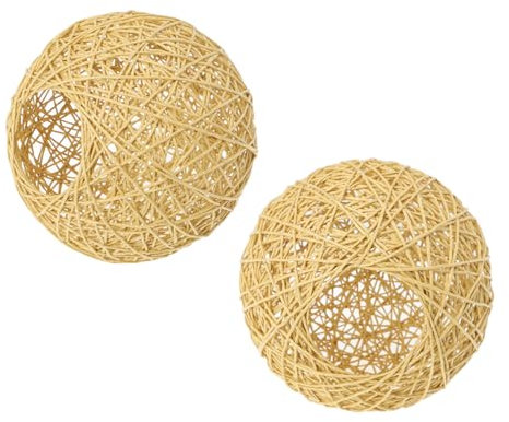 DOITOOL Rattan-Kugel-Lichtschirm: 2-Teiliger Rattan-Kugel-Lampenschirm Gewebter Rattan-Kugel-Lampenschirm Decken-Lichtschirm Handgefertigte Kronleuchter-Abdeckung Lampenschirmteile
