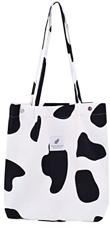 Damen Große Handtasche Kord Shopper Cord Tote Bag für Bücher Reisen Alltag Schule Arbeit Einkaufstasche für Mädchen 40x41cm kuh