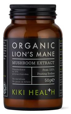 KIKI Health Organic Lion's Mane Extract Mushroom Powder | for Cognition, Memory, Brain Health and Mental Focus | Clarity of Mind | 30% Beta-Glucan Rich Polysaccharides | 100% Fruiting Bodies | 50g
