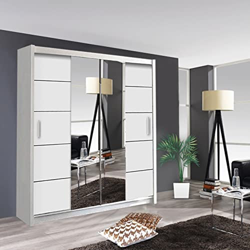 2&3 Door Oslo Sliding Mirror Door Wardrobe In 3 Color and 4 Sizes (White, 150CM)