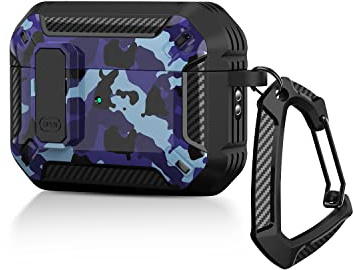 AirPods Pro di seconda generazione Case Cover 2022 con coperchio di chiusura e gancio portachiavi, custodia robusta a doppio strato, antipolvere, antiurto(blu mimetico)