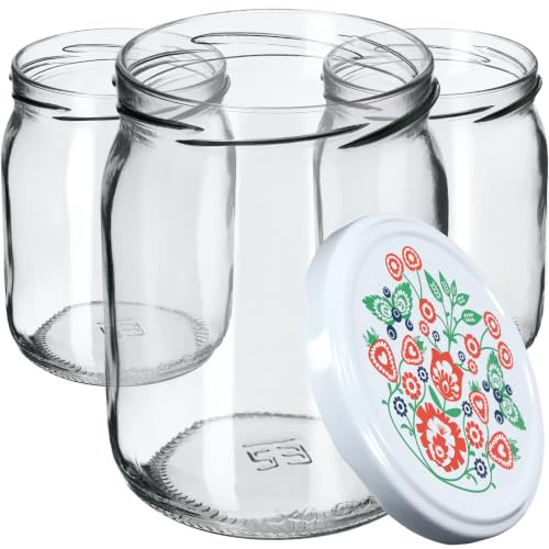 KADAX 24er Set Einmachgläser 540ml TO82 Folklore, Sturzgläser Mason Jar mit Schraubdeckel, Luftdichte Twist-off Gläser, Meal Prep, Overnight Oats, Sauerteig
