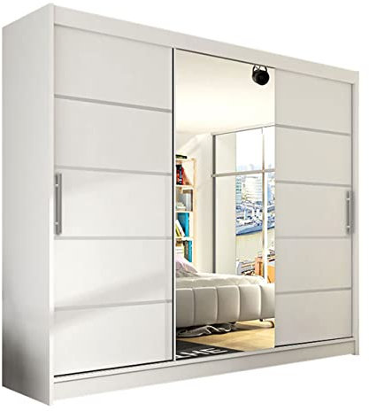 Mirjan24 Armadio con ante sospese Aston VI con specchio, armadio, guardaroba, camera da letto, armadio con ante scorrevoli (bianco, senza illuminazione)