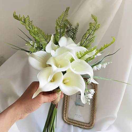 HXSCOO Ivory Calla Lilies Small Bouquet Bridesmaid Wedding Holding Flowers Artificial Flowers Bouquet