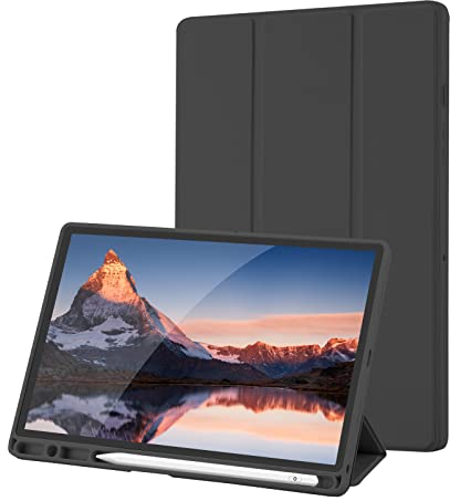 Hülle Kompatibel mit Samsung Galaxy Tab A8 10.5 Zoll 2022/2021, Model SM-X200/SM-X205/SM-X207, Hülle mit Stifthalter, Trifold Ständer Schutzhülle, Auto Schlafen/Wachen for Samsung Tab A8, Schwarz