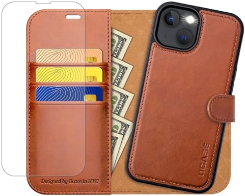 OCASE for iPhone 14 Detachable Case, Magnetic Removable 2 in 1 Flip PU Leather Wallet Case with[Kickstand][RFID Blocking][Card Holder] Shockproof Phone Cover for the 6.1 Inch 2022,Brown
