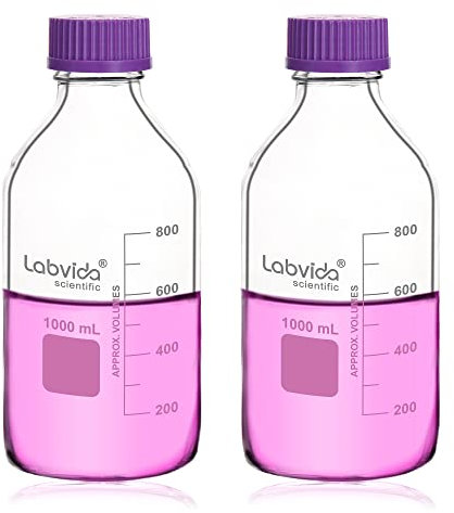 Labvida Glasflaschen, rund, 1000 ml, 3,3 Borosilikat-Flaschen mit GL45-Schraubverschluss, Violett, für Labors, Schulen und Zuhause, LVAD008