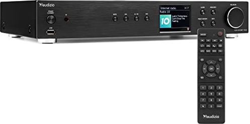 Audizio Adria Receptor de Radio por Internet con Amplificador, Radio WLAN Dab+ y Bluetooth, Spotify Connect, Dab+, FM USB, AUX, Salida RCA, óptico, Reloj Despertador, Control Remoto del Reloj, Negro