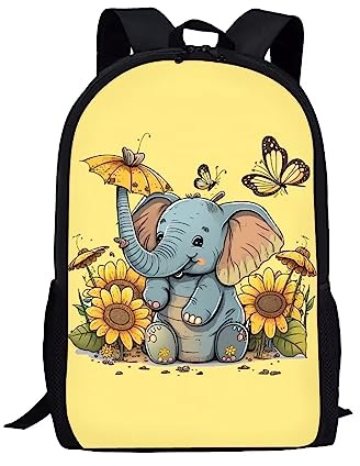 Showudesigns Elephant Sunflower Backpack Children Girls Rucksack School Bag for Kids Kindergarten, Preschool Travel Casual Daypack Butterfly Rucksack Yellow