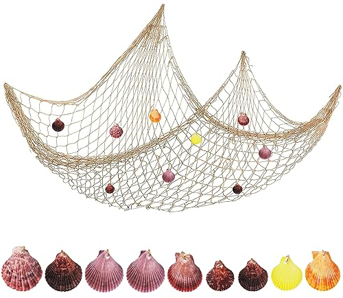 ZDNT Fischernetz Deko Fischnetz Wanddekoration Fischernetz Maritime Deko Mediterranen Stil Fischerei Dekorative mit Farbigen Muscheln für Wand Bar Party Decor Fotografie Dekoration,1,5 x 2 m