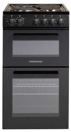 Cookology CFSPTC502BK 50cm Wide Freestanding Electric Twin Cavity Cooker, Combined 93 Litre Capacity with 4 Zone Solid Plate Top Hob Cooktop - in Black