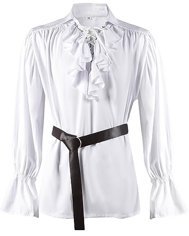 Herren Mittelalterhemd Piraten Langarmhemd Herren Langarm Rüschen Hemd Halloween Tunika Vintage Hemden Renaissance Viktorian Steampunk Piraten Hemd Herren Ohne Gürtel Karneval Kostüm Herren