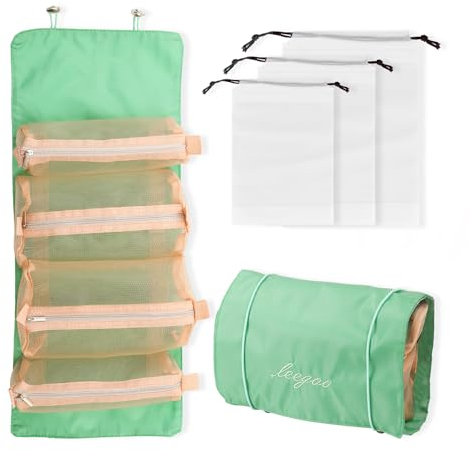Trousse Maquillage Femme.Trousse Maquillage Femme Voyage Pliable avec 4 Compartiments Amovibles.Trousse Maquillage Voyage avec 3 Sacs Rangement Voyage. Trousse a Maquillage Voyage pour Femme.Vert