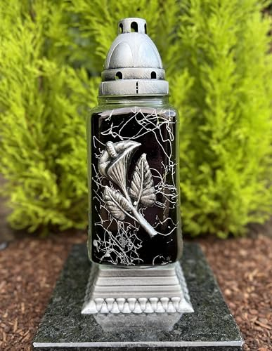 1 x GRABLAMPE mit Blumenmotiv Calla Grablicht Grableuchte Grablaterne 29 H. cm Grabdekoration inkl. 1 x Kerze Gratis NEU NEU