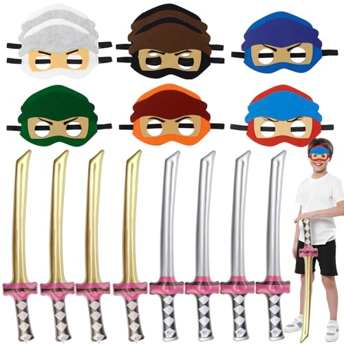 TUZHE Ninja Party Mitgebsel Kindergeburtstag 16 Stück - Masken, Aufblasbares Zubehör, Spielzeug für Jungen (Themed Party 2)