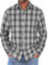 COOFANDY Herren Langarm Hemd Casual Regular Fit Trachtenhemd mit Spreizkragen Holzfäller Arbeitshemd Plaid Shirt mit Taschen Dunkelgrau-Weiß M